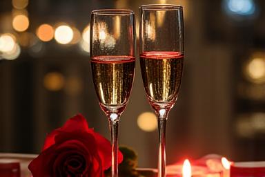 Champagne and roses on a private balcony at night